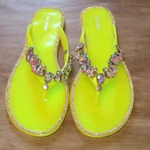 Womens jelly flip flops with diamond rhinestones